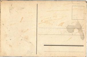 Kézzel rajzolt és színezett lap kínai gyerekekről / Hand-drawn and painted art postcard of playing C...