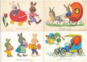 32 db MODERN magyar retro húsvéti grafikai üdvözlő képeslap (Képzőművészeti Alap, Képzőművészeti Kiadó) / 32 modern Hungarian retro Easter graphic greeting postcards