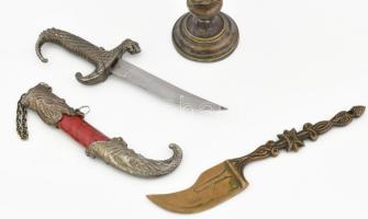 3 darab keleti dísztárgy: dísztőr, levélbontó kés, füstölőtartó. h: 20-23 cm