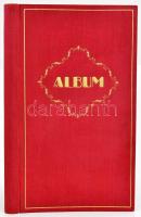 cca 1930 Régi fotóalbum, képeslapokkal, fotólapokkal, 9×14 cm-es fotókhoz