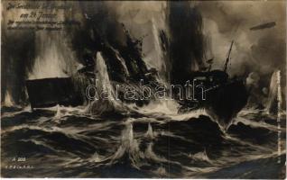 Die Seeschlacht bei Helgoland am 24. Januar. Der englische Schlachtkreuzer Lion wird von einem deutschen Boot torpediert / WWI German Navy (Kaiserliche Marine) art postcard