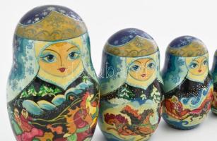 Antik orosz 10 darabos matrjoska baba szett. Különböző, a Mikulás témájában kézzel festett jelenetek...