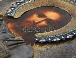 Megváltó Krisztus. Orosz ikonfestő, cca XIX. sz., tojástempera, fa, aranyozott ezüst okláddal (ezüst...