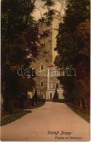 1918 Lajtabruck, Bruck an der Leitha; Schloss Prugg, Eingang mit Römerturm / kastély bejárat a Római toronnyal / castle entry with tower