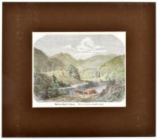 cca 1850 Murányvölgyi tájkép színezett fametszet paszpartuban 15x12 cm