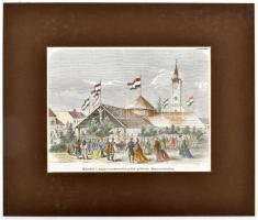 cca 1850 Közebéd a magyar természetvizsgálók gyűlésén Rimaszombaton színezett fametszet paszpartuban...