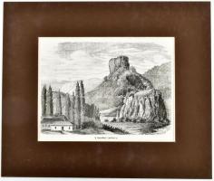 cca 1850 Tiszolci várbércz fametszet paszpartuban 18x15 cm