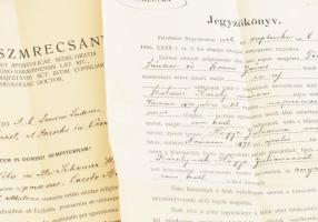 1906 Szmrecsányi Pál (1846-1908) nagyváradi püspök nevében kiállított egyházi okirat, benne jegyzőkö...