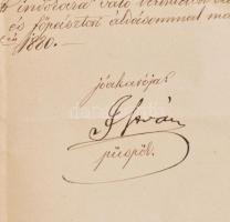 1880 Lipovniczky István (1814-1885) nagyváradi püspök által aláírt egyházi engedély Dencs János vára...