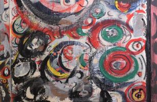 Bada Dada (Bada Tibor, 1963-2006): Körkörös motívumok (cím nélkül). Vegyes technika, kollázs, applik...