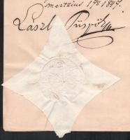 1847 Bémer László (1784-1862) nagyváradi püspök aláírása (László püspök) egyházi engedélyen, hajtott