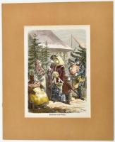 cca 1850 Karácsoni vásár Pesten színezett fametszet paszpartuban 12x15 cm