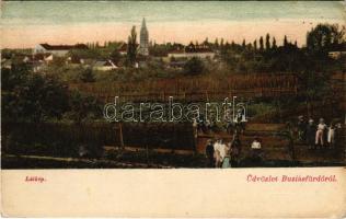 1908 Buziásfürdő, Baile Buzias; Gyerekek a fakerítésen. Nosek Gusztáv kiadása / children on the wooden fence (EK)