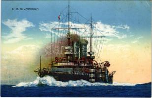 SMS Habsburg az Osztrák-Magyar Haditengerészet Habsburg-osztályú pre-dreadnought csatahajója / K.u.K. Kriegsmarine Schlachtschiff / WWI Austro-Hungarian Navy pre-dreadnought battleship SMS Habsburg. G. Costalunga, Pola 1914/15. Druck v. M. Schulz (EK)