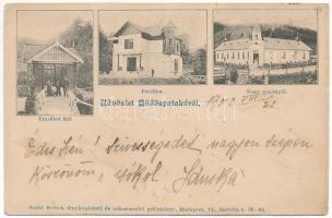 1902 Büdöspataka-fürdő, Bizusa-Bai; Erzsébet kút, Pavilon, Nagy vendéglő, étterem. Szabó fivérek kiadása / well, pavilion, restaurant (r)