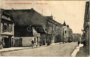 1913 Csíkszereda, Miercurea Ciuc; Rákóczy utca. Szvoboda József kiadása / street (fl)