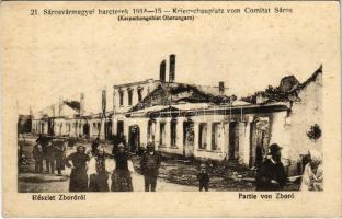 Zboró, Zborov; utcai részlet, romok. 21. Sárosvármegyei harcterek 1914-15. D.K.F.E. 1916. Fritz Antal kiadása / Partie von Zboró. Kriegschauplatz vom Comitat Sáros / WWI street view after attack, ruins (fl)