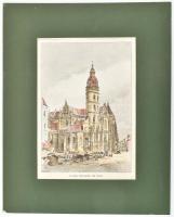 cca 1850 Kassai székesegyház színezett fametszet paszpartuban 13x19 cm