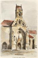 cca 1850 Kassai Szent Mihály kápolna színezett fametszet paszpartuban 13x19 cm