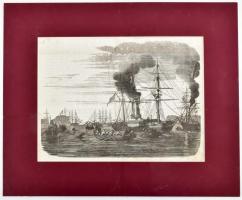 Akna kutató hajók fametszet paszpartuban 23x18 cm