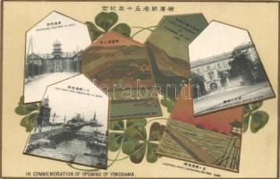 Yokohama with customs and pier litho Emb.
