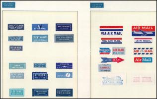 Ragjegyek és légiposta címkék lapokon és zacskóban