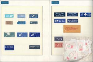 Ragjegyek és légiposta címkék lapokon és zacskóban