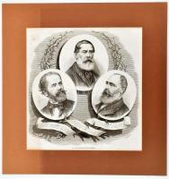 cca 1860 Száműzetésben 1848-asok Kossuth Lajos, Mészáros Lázár, Szemere Bertalan. fametszet paszpart...