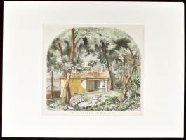 cca 1865 Ferenczy István kerti laka Rimaszombaton színezett fametszet paszpartuban 20x19 cm