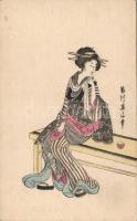 Japanese Geisha litho