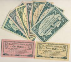 Ausztria/Katzenau hadifogolytábor DN 1h, 2h, 10h, 20h, 1K, 2K, 5K, 10K, 20K szükségbankjegyek, ritka magyar nyelvű propaganda ismertető borítékkal T:I (20h R!)