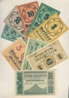 Ausztria/Reichenberg hadifogolytábor DN 1h, 5h, 10h, 20h, 50h, 1K, 2K, 5K, 10K szükségbankjegyek, ritka magyar nyelvű propaganda ismertető borítékkal T:I