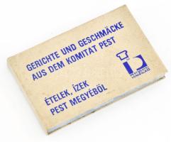 Bernhardt László: Ételek, ízek Pest megyéből. Gerichte und Geschmäcke aus dem Komitat Pest. Bp., é.n., Közgazdasági és Jogi Könyvkiadó. Magyar és német nyelven. Megjelent 10000 példányban, ebből 50 piros, 50 fekete számozással. Ez a könyv 025. sz. példány (fekete számozással)! Kiadói műbőr kötés, borítón apró kopásnyomokkal. Minikönyv.