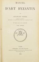 Charles Diehl: Manuel dart byzantin. Tome Prémier.  Benne Dr, Moravcsik Gyula (1892-1972) bizantinológus névbélyegzőjével. Paris, 1925, Auguste Picard, XV+480 p. Francia nyelven. Gazdag fekete-fehér képanyaggal illusztrált. Átkötött félbőr-kötésben, kopott borítóval, a gerinc hiányzik, de a könyvtest egyben van.