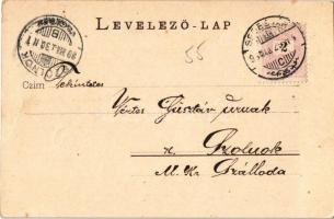 1899 Segesvár, Schässburg, Sighisoara; Schusterturm, Marktplatz / torony, Vásártér, üzletek. Fritz T...