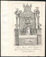 cca 1836 A radványi Szűz Mária-kegyhely oltára + Mária-szobor az andocsi Nagyboldogasszony-bazilikában. 2 db rézmetszet, papír, jelzettek a metszeten. Az egyiken hajtásnyommal, kissé sérült lapszéllel. Lapméret: 20,5x16,5 cm és 21,5x16,5 cm