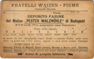 1896 (Vorläufer) Fiume, Rijeka; Fratelli Waizen, Deposito Farine del Molino "Pester Walzmühle" di Budapest. Via Adamich casa Cosulich / Lisztraktár reklám / flour warehouse advertisement (EM)