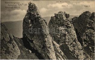 Fogarasi-havasok, Siebenbürgische Karpathen, Muntii Fagarasului; Butschetsch 2506 m., Kronen-T., Die Morartürme, Dreier T., Kugel T. - Verlag Karpathenwacht phot. Jul. E. Teutsch / Bucsecs