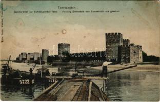 1910 Kevevára, Temeskubin, Kovin; Szendrői vár, 5712 és 5722 uszályok. Kohn Samu kiadása / Festung Semendria / castle, barges (EB)