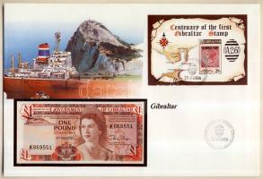 Gibraltár 1983. 1Ł dekoratív, nagyalakú bankjegyes, bélyeges borítékon, bélyegblokkal T:I