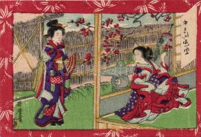 Japanese folkwear silk card litho