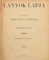 1886 Lányok lapja. 12. évf. 1. és 2. félév. Szerk.: Dolinay Gyula. Bp., 1886, Pallas, 2+191+1 p.;4+191+1 p. Gazdag fametszetű képanyaggal illusztrált. Átkötött félvászon-kötés, kopott borítóval, javított lapokkal, valamint sérült lapokkal, közte lapszéli hiányokkal is, kijáró lapokkal (2. félév 185-190 p.), megviselt állapotban.