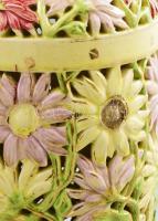 cca 1900 Fischer Emil áttört mintás váza pár, áttört virágmintákkal, jelzett, mázrepedésekkel, kopás...