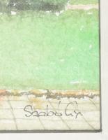 Szabó György (1927-2017): Tihany, Balaton. Akvarell, papír, jelzett, 26x17 cm, üvegezett fakeretben