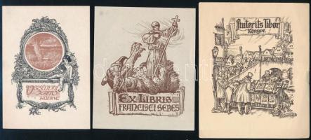 Haranghy Jenő (1894-1951): 3 db ex libris, klisé, papír, jelzett, 12×8 és 13×10 cm közötti méretekben