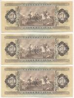 1986. 50Ft (3x) közeli sorszámokkal "D 295 007753 - D 295 007761" nyomdai papírránccal (3x...