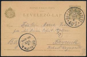 1905 5f díjjegyes levelezőlap "BRASSÓ-BUDAPEST" vasúti mozgóposta bélyegzéssel