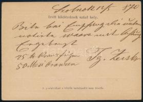 1870 2kr díjjegyes levelezőlap "SZOLNOK" - Pest