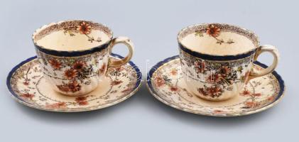 Doulton Burslem Arnold csésze alátéttel pár, cca 1890, repedt mázzal, kopással