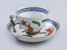 Herend Poissons (halas) mintás csésze alátéttel, jelzett, rizsszemes áttört díszítéssel, hibátlan, d: 11 cm, m: 5 cm